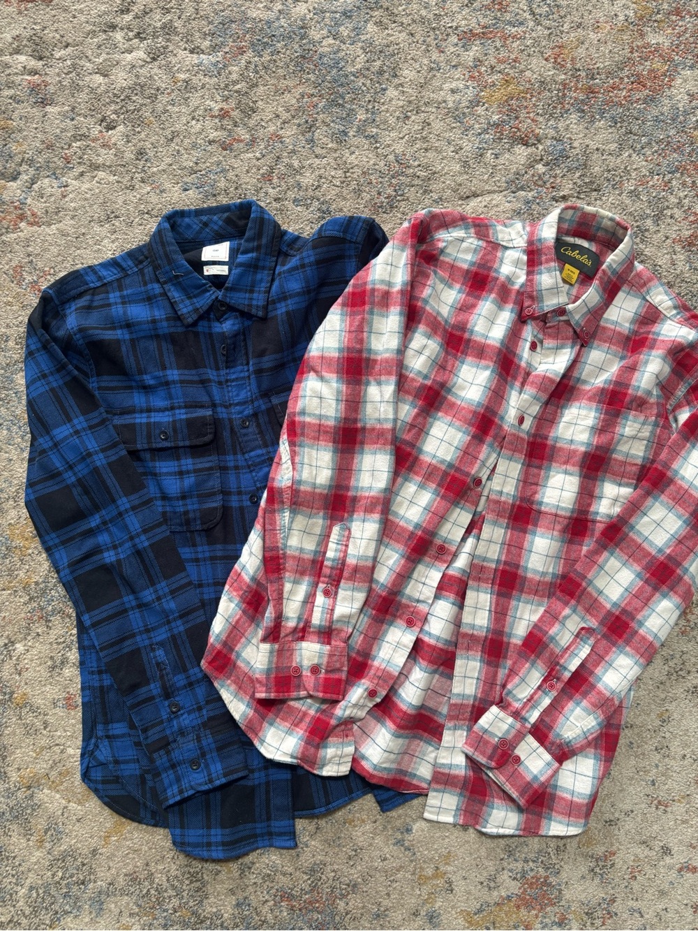 Cabela's Red & white and gap blue Plaid Button-Down Men's Shirts